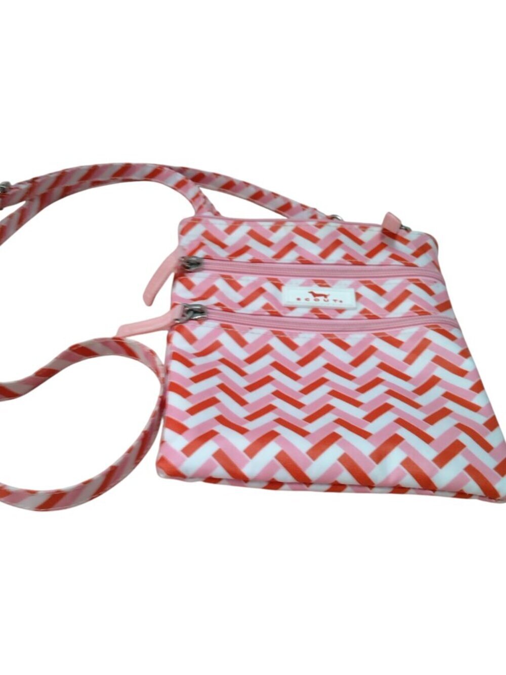 Scout Sally Go Lightly Pink White Chevron Crossbody Zippers Water Resistant Bag